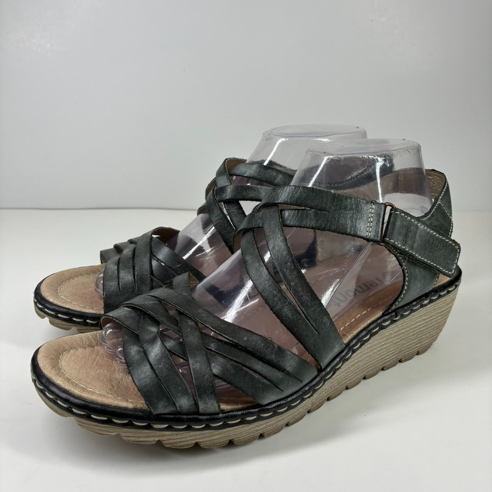 Remonte Women's US 9/40 Black Leather Crossover Strappy Low Wedge Comfort Sandal